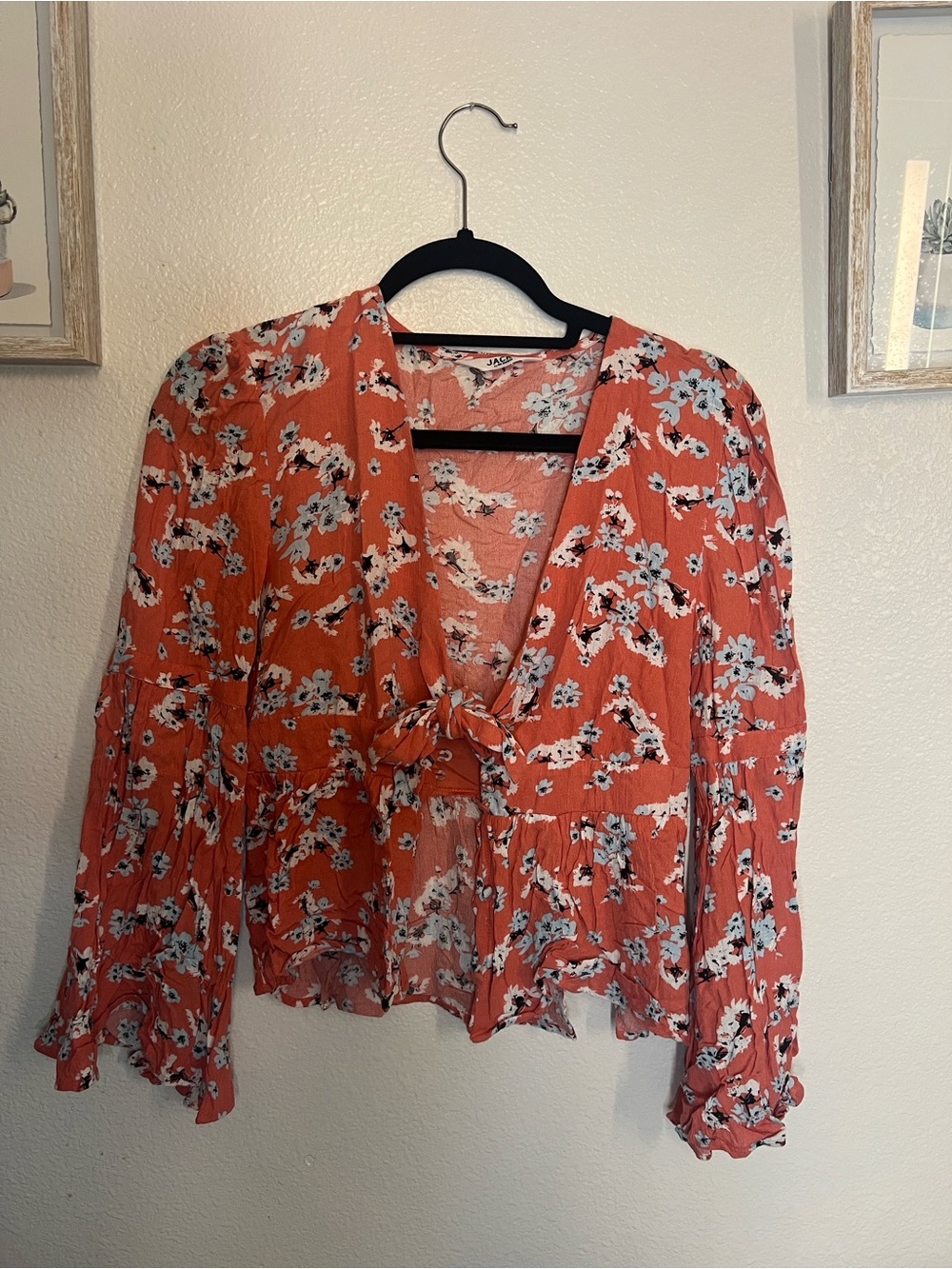 Coral Floral Tie-Front Blouse